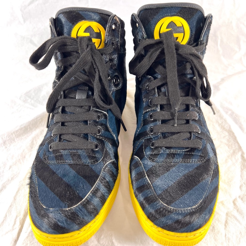 GUCCI Calf Hair High Top Sneakers Limited Blue and Black Made in Italy 7G 7.5US